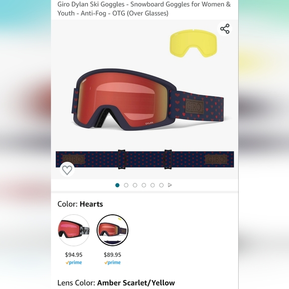 GIRO Dylan Anti-fog ski goggles Amber Scarlet/yellow lens. Brand new, never used - Picture 14 of 16